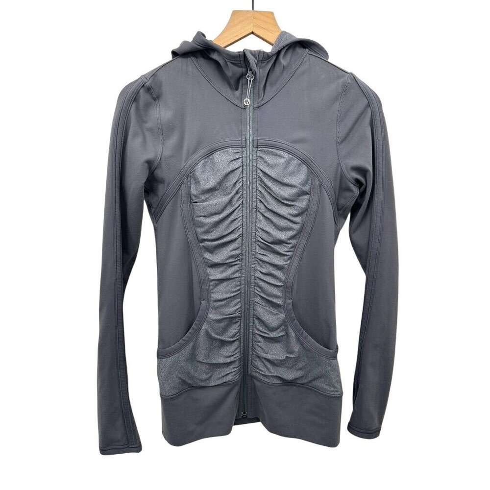 lululemon athletica Pure Balance Jacket Hooded Ruched Hoodie In Coal Gray